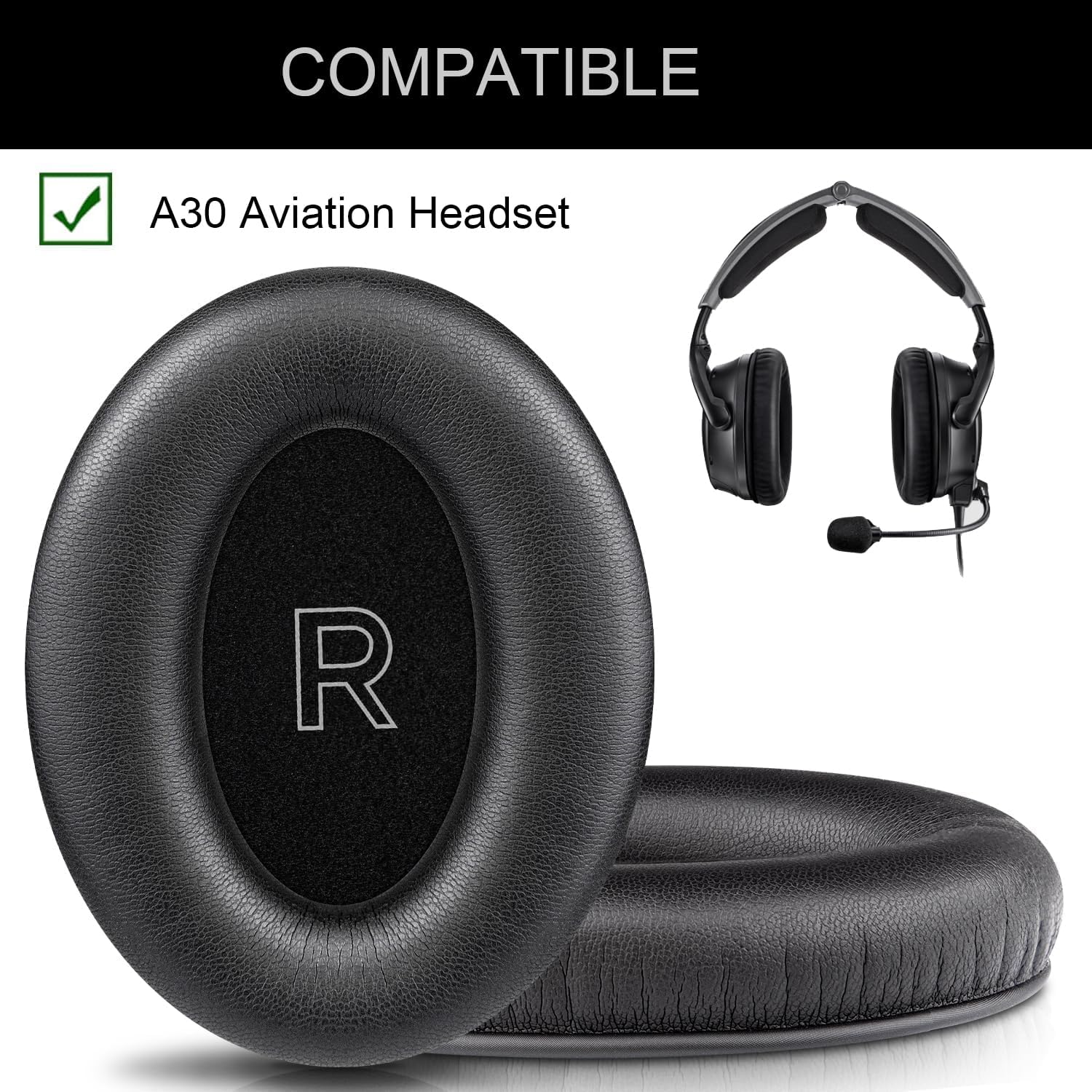 Replacement Ear Pads for Bose A30 Aviation Headset Headphones, Ear Pads Cushions with High-Density Noise Isolation Foam, Made Soft Protein Rubber Leather - Black
