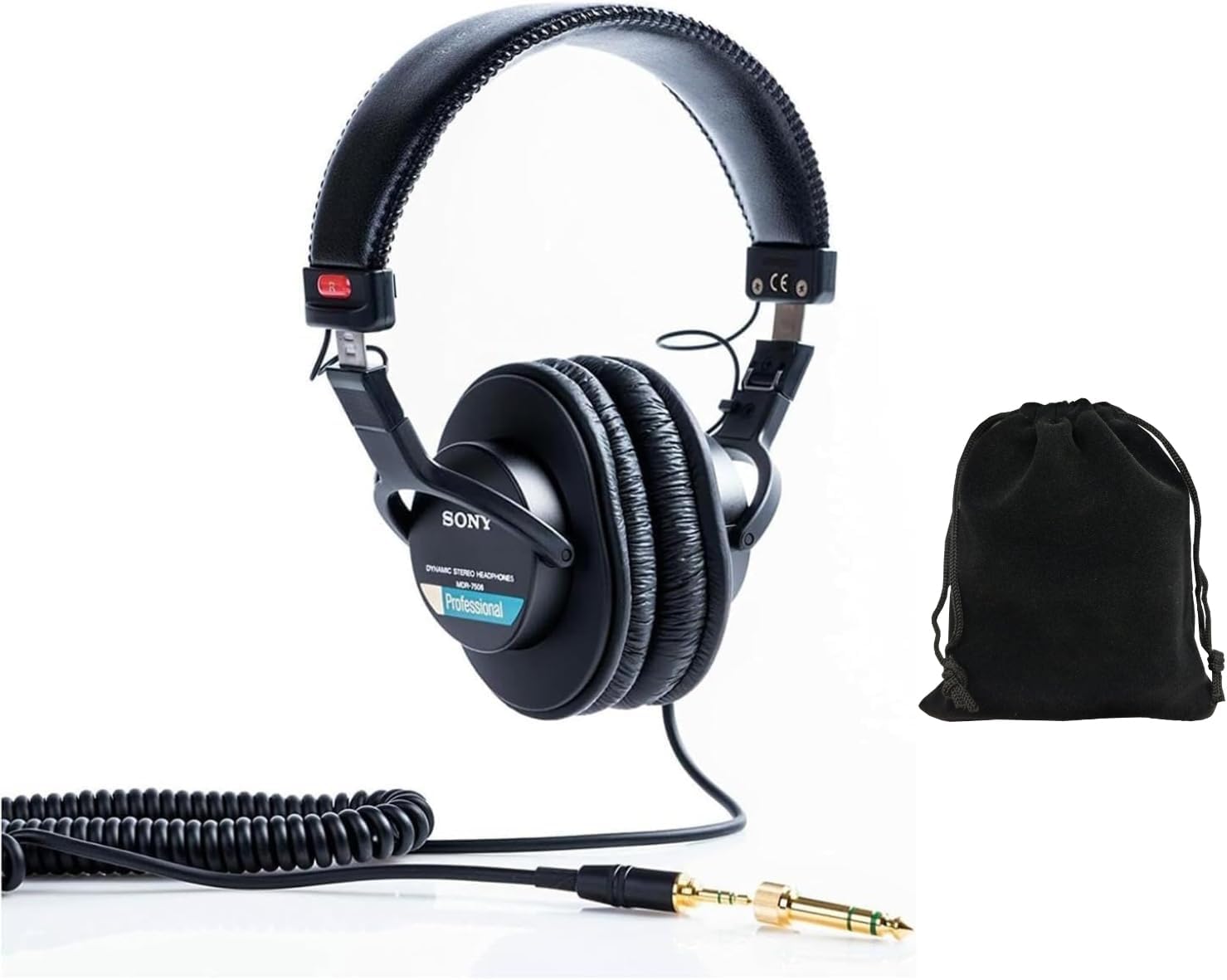 Sony Headphones MDR7506 Professional Large Diaphragm Headphone, Includes Storage Pouch, Black, MDR7506-Pouch