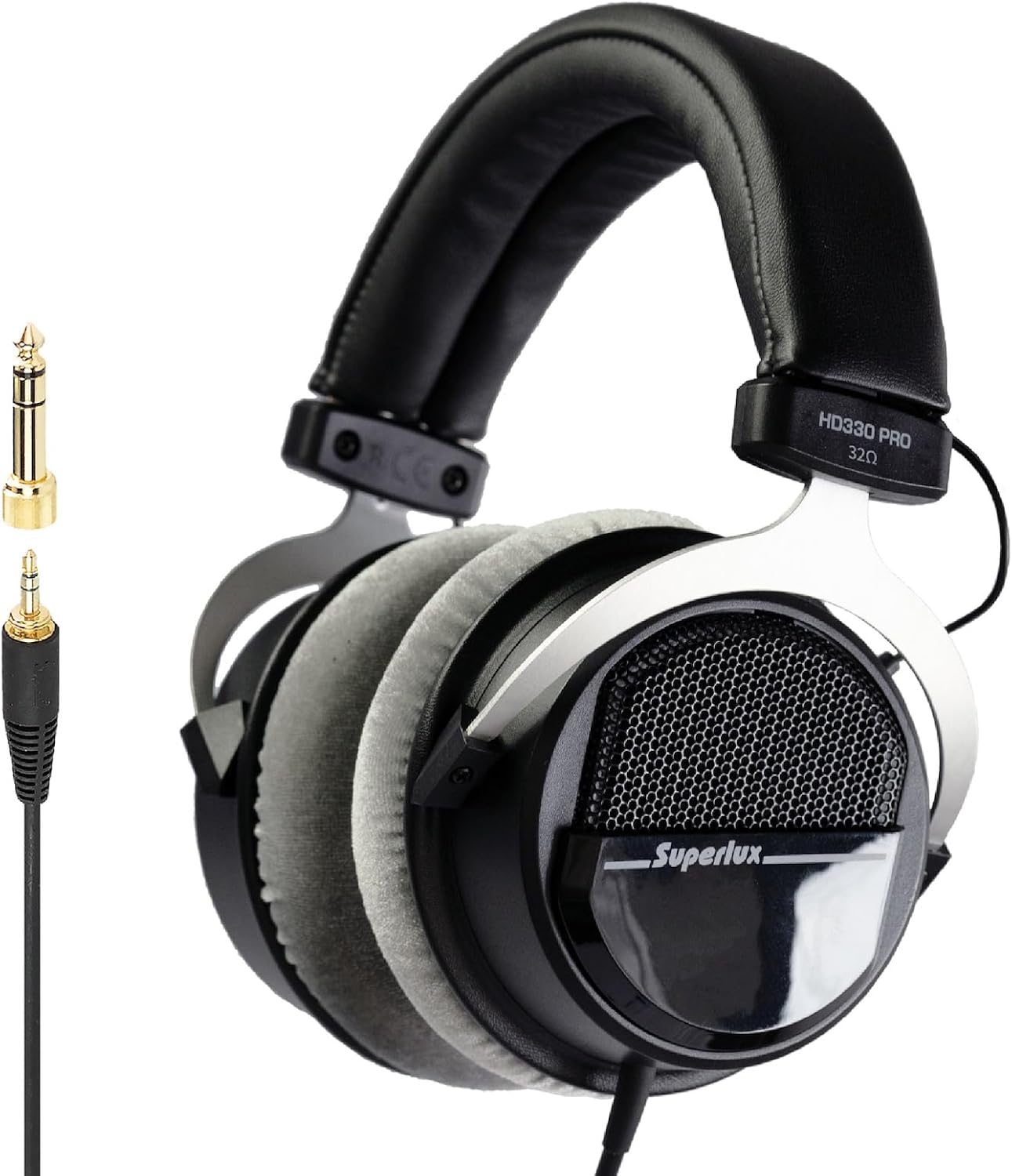 Superlux HD 330PRO, 32 ohms, Over-Ear Headphones, Professional Semi-Open Wired Headphones with 40mm Neodymium Drivers and Solid Bass, 3.5,6.3mm Jack Adapter for Smartphone, Tablets, Laptops, Computer