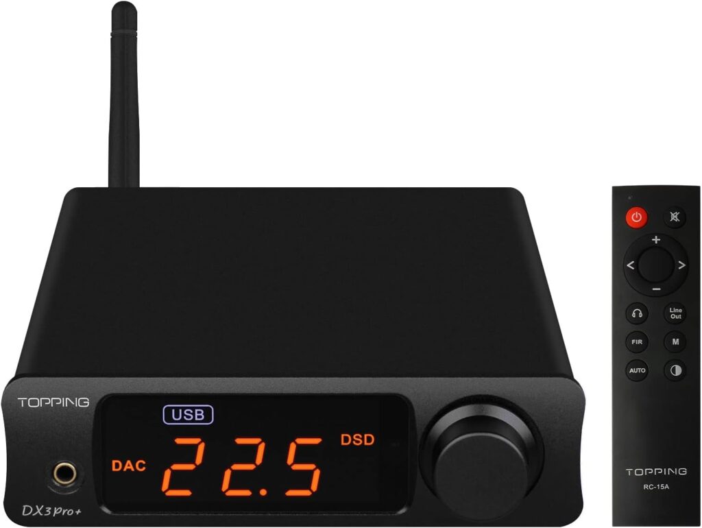 
Topping DX3pro+ LDAC Headphone Amplifier - ES9038Q2M XU208 NFCA Bluetooth5.0 Audio Decoder USB/Opt/Coax DAC AMP Pre Amplifier with Remote Control (Black)